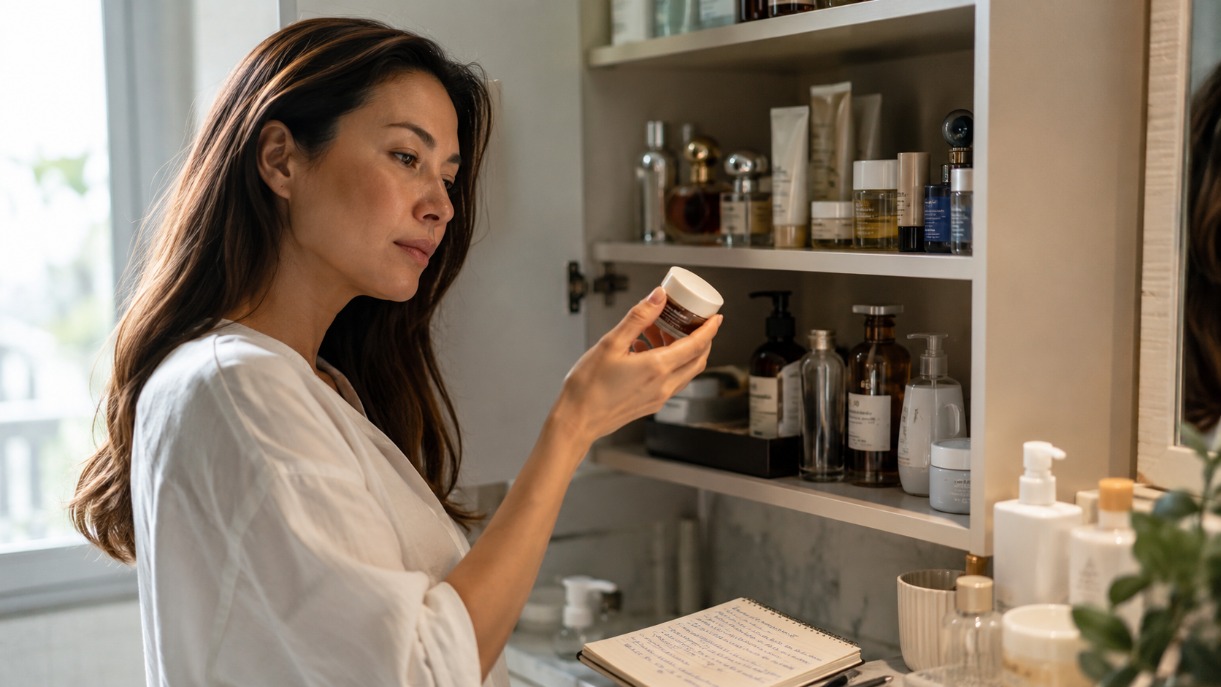 lady reading ingredients daily toxins, in boyd care and home care สารพิษใกล้ตัว
